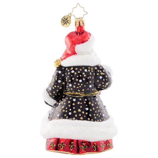 Christopher Radko GOLDEN GLOW SANTA Ornament 1021629 Black Coat Lantern