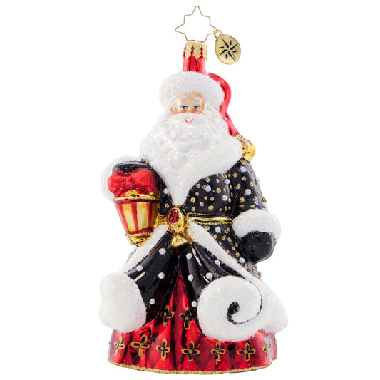 Christopher Radko GOLDEN GLOW SANTA Ornament 1021629 Black Coat Lantern