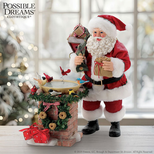 BIRD BATH Dept 56 Possible Dreams Santa Cardinals Wild Birds 6016498