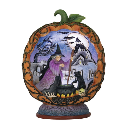 Jim Shore COME IN FOR A SPELL 6014484 Halloween LED Witch Pumpkin Diorama