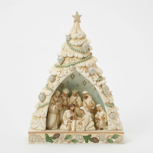 Jim Shore TREE OF HOLY LIGHT 6017175 White Woodland LED Diorama Nativity