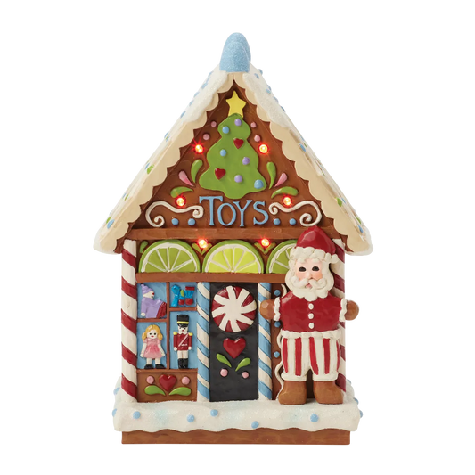 Jim Shore WISHING YOU A SWEET CHRISTMAS Gingerbread Toy Shop LED Figurine