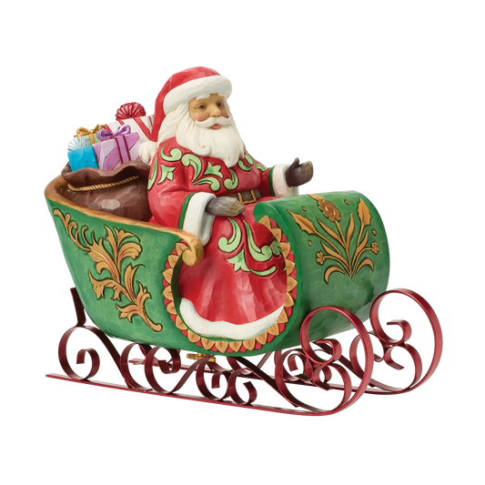 Jim Shore DASHING THROUGH THE SNOW 6019089 Musical Santa Sleigh Figurine