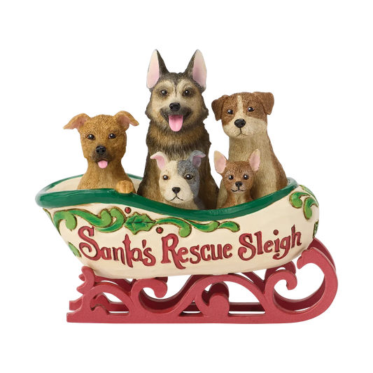 Jim Shore A TAIL-WAGGING CHRISTMAS 6019095 Santa's Rescue Sleigh Dogs Puppies