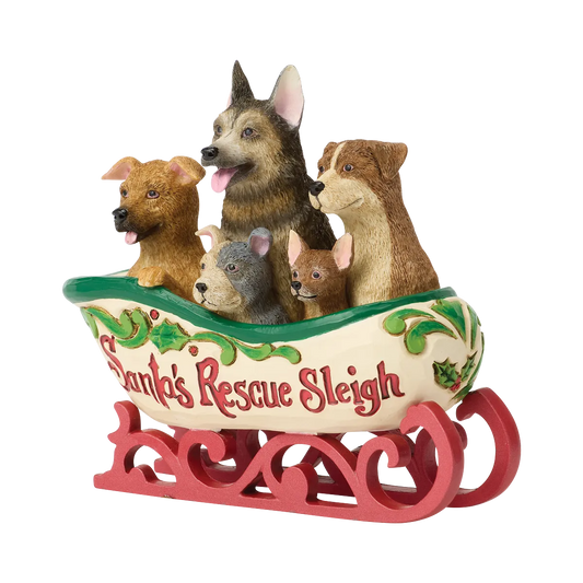 Jim Shore A TAIL-WAGGING CHRISTMAS 6019095 Santa's Rescue Sleigh Dogs Puppies