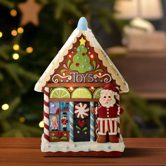 Jim Shore WISHING YOU A SWEET CHRISTMAS Gingerbread Toy Shop LED Figurine