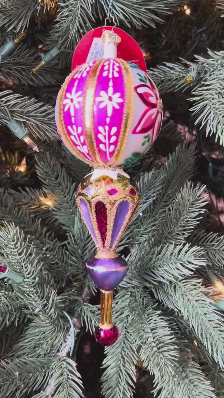 Christopher Radko Fantasia FUSCHIA FANTASY Ornament 1022654 Large Pink Floral Drop