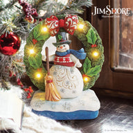 Jim Shore MAY YOUR HOLIDAYS BE WREATHED IN JOY 6013744 LED Snowman Wreath Figurine