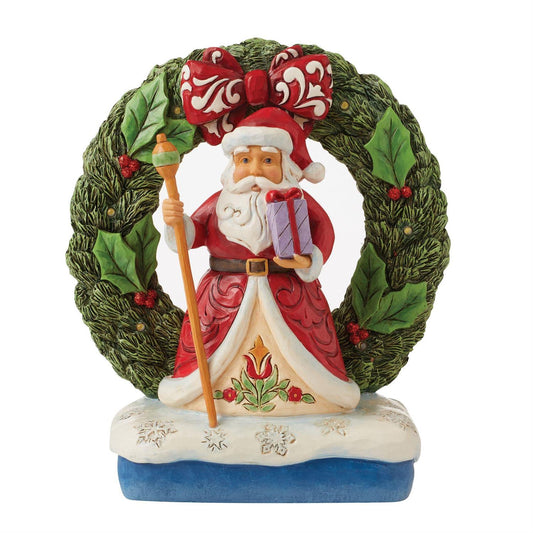 Jim Shore BELIEVE IN THE MAGIC OF CHRISTMAS 6012937 LED Santa Wreath Figurine