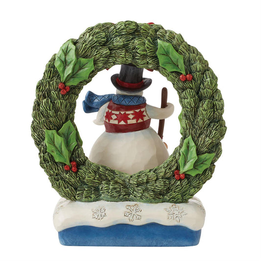 Jim Shore MAY YOUR HOLIDAYS BE WREATHED IN JOY 6013744 LED Snowman Wreath Figurine
